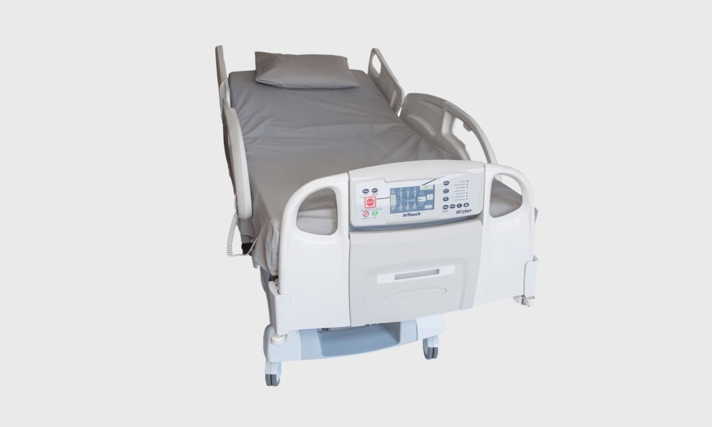 Stryker InTouch hospital bed shown with Soteria Bed Barrier