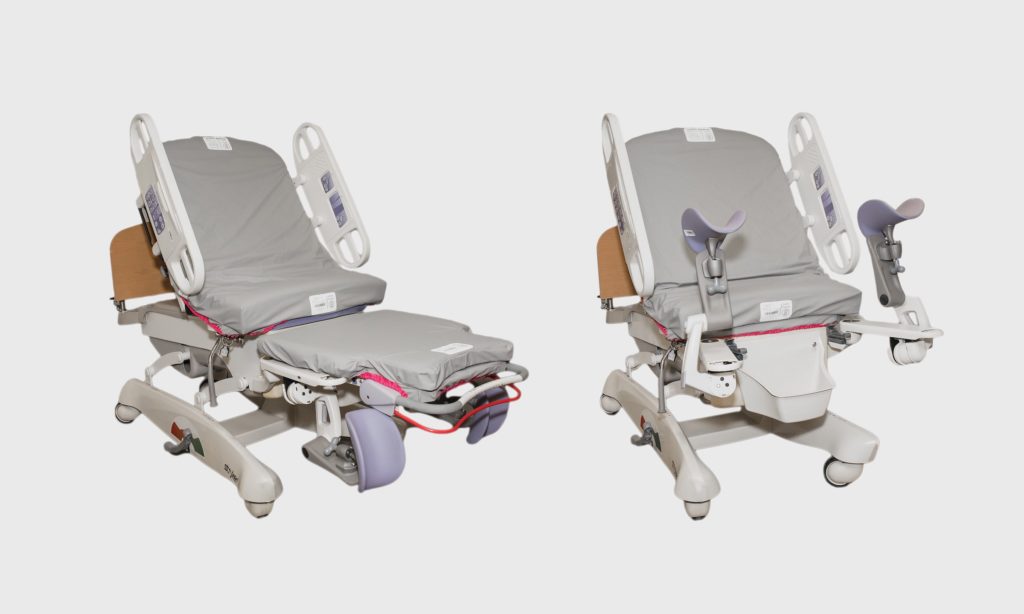 Stryker labor and delivery bed shown with Soteria Bed Barrier